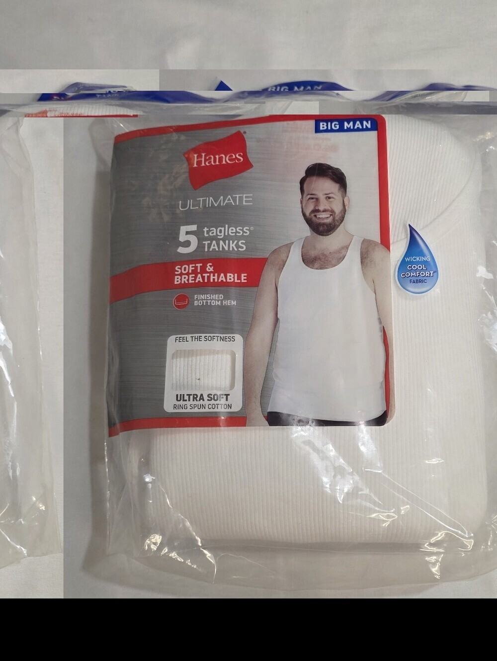 Hanes Mens Size 2XB 5 Pack White Tagless Ribbed Undershirts 100% Cotton New